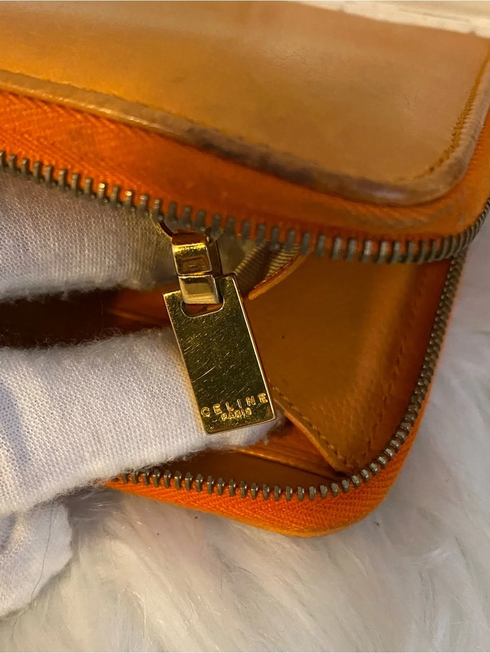Celine Paris Orange Leather Zip Wallet